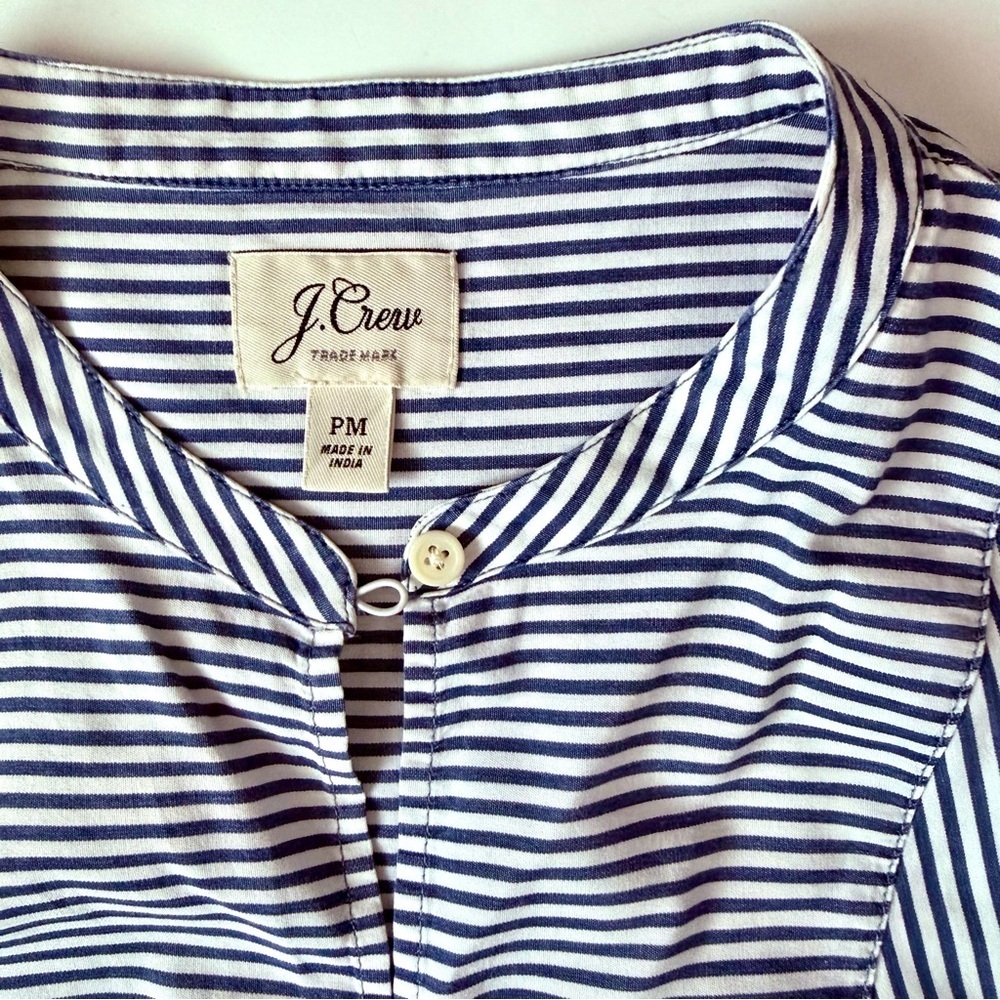 J.Crew Striped Cotton Popover Top Blue White MP Petite - Picture 3 of 8